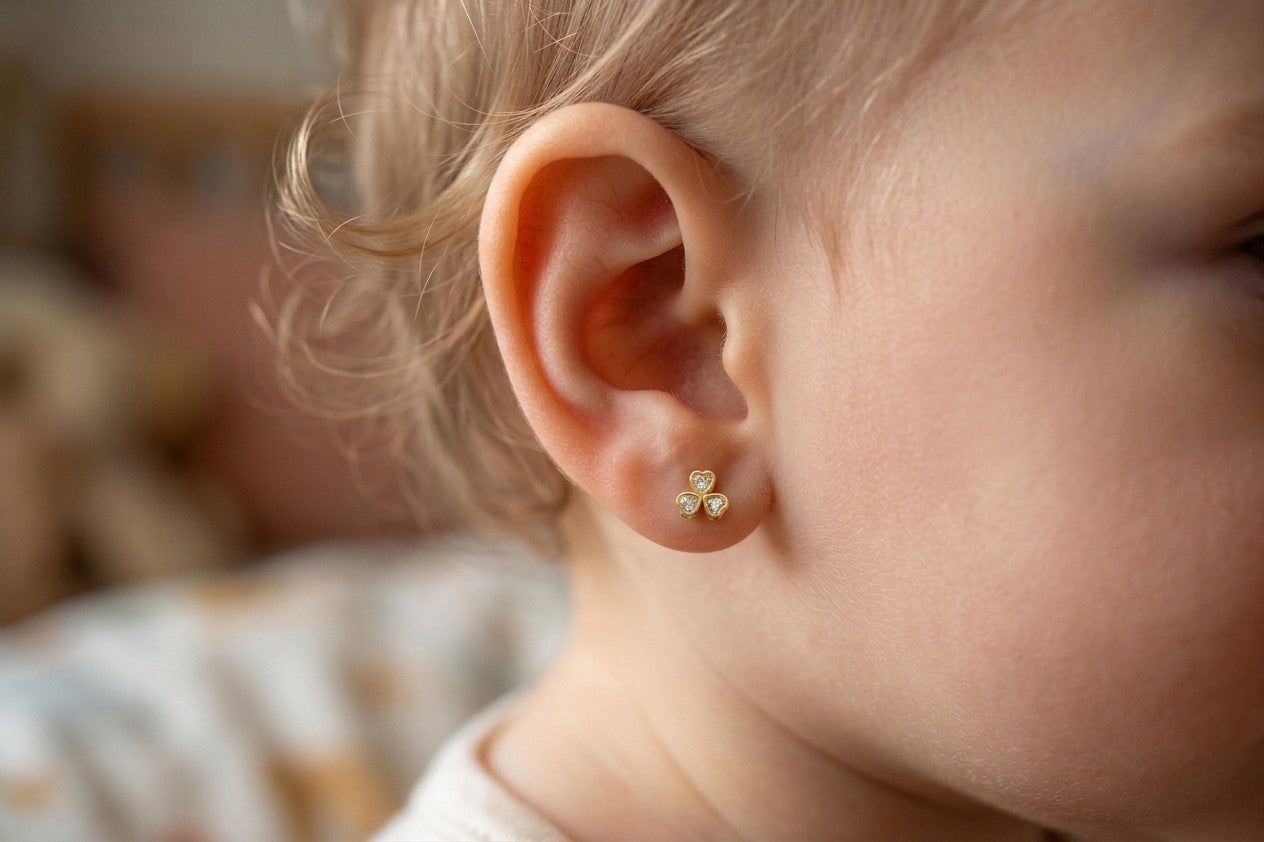 14K Solid Gold Flower CZ Children's Earrings