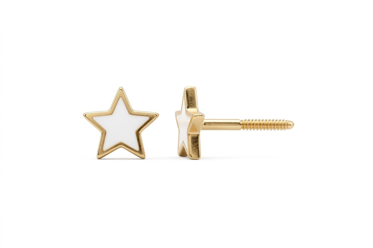 14K Solid Gold Star Epoxy Earrings