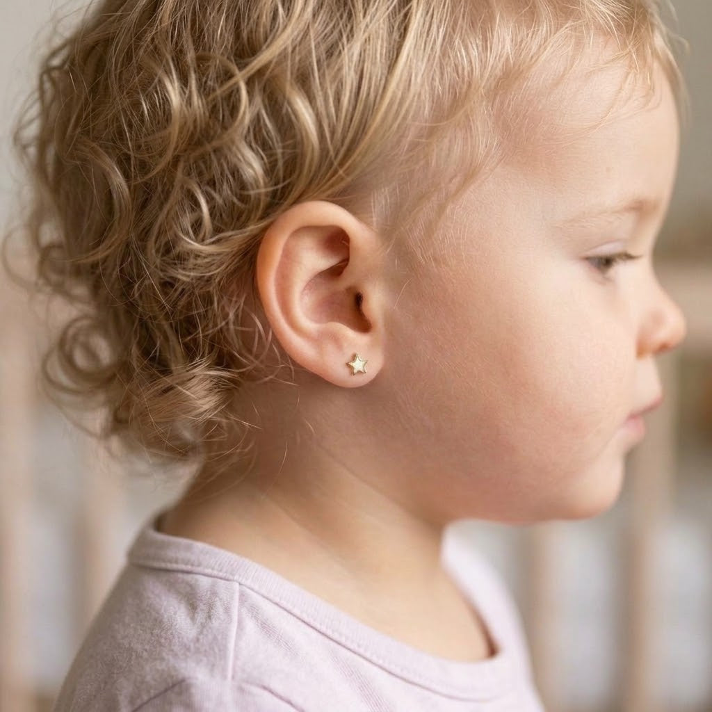 14K Solid Gold Star Epoxy Kids Stud Earrings - White epoxy, Yellow gold, Solid gold
