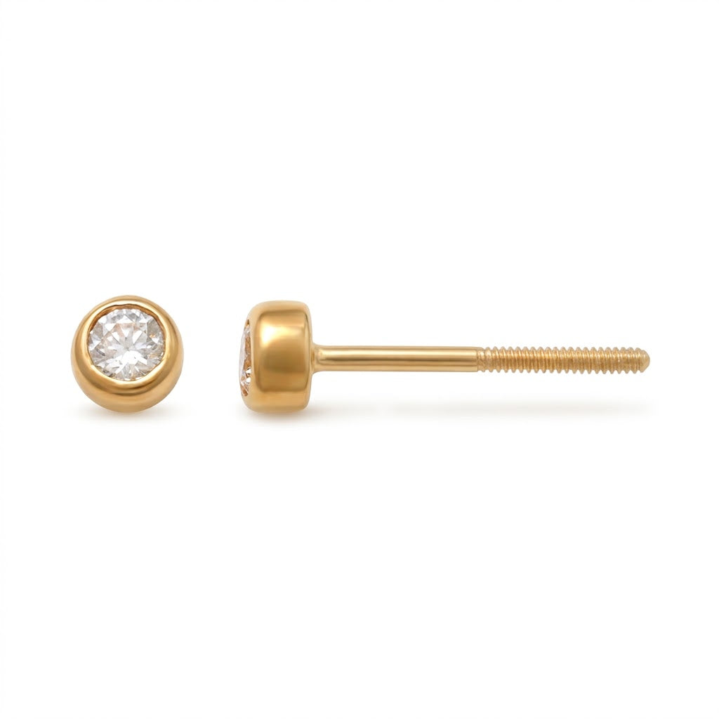 14K Solid Gold Bezel Kids Studs