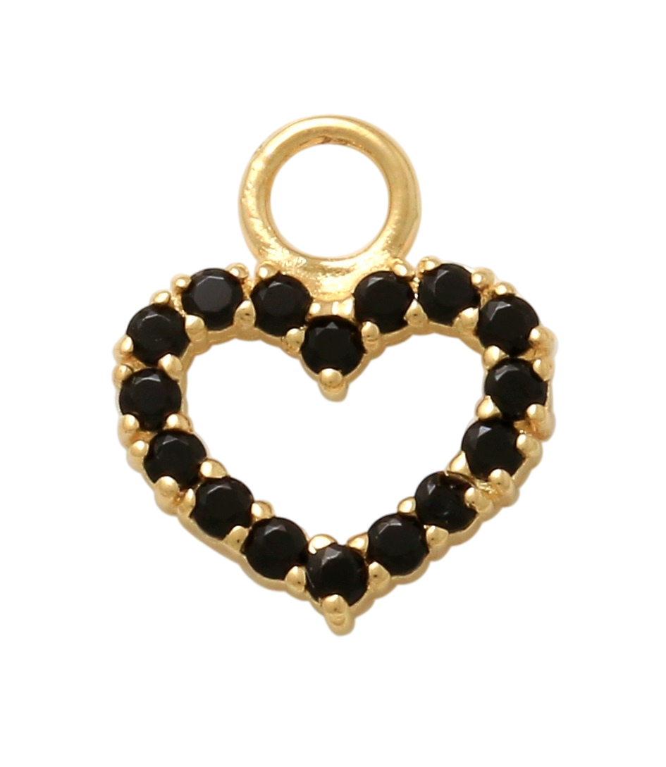 10K Solid Yellow Gold Dangling Heart Black Charm