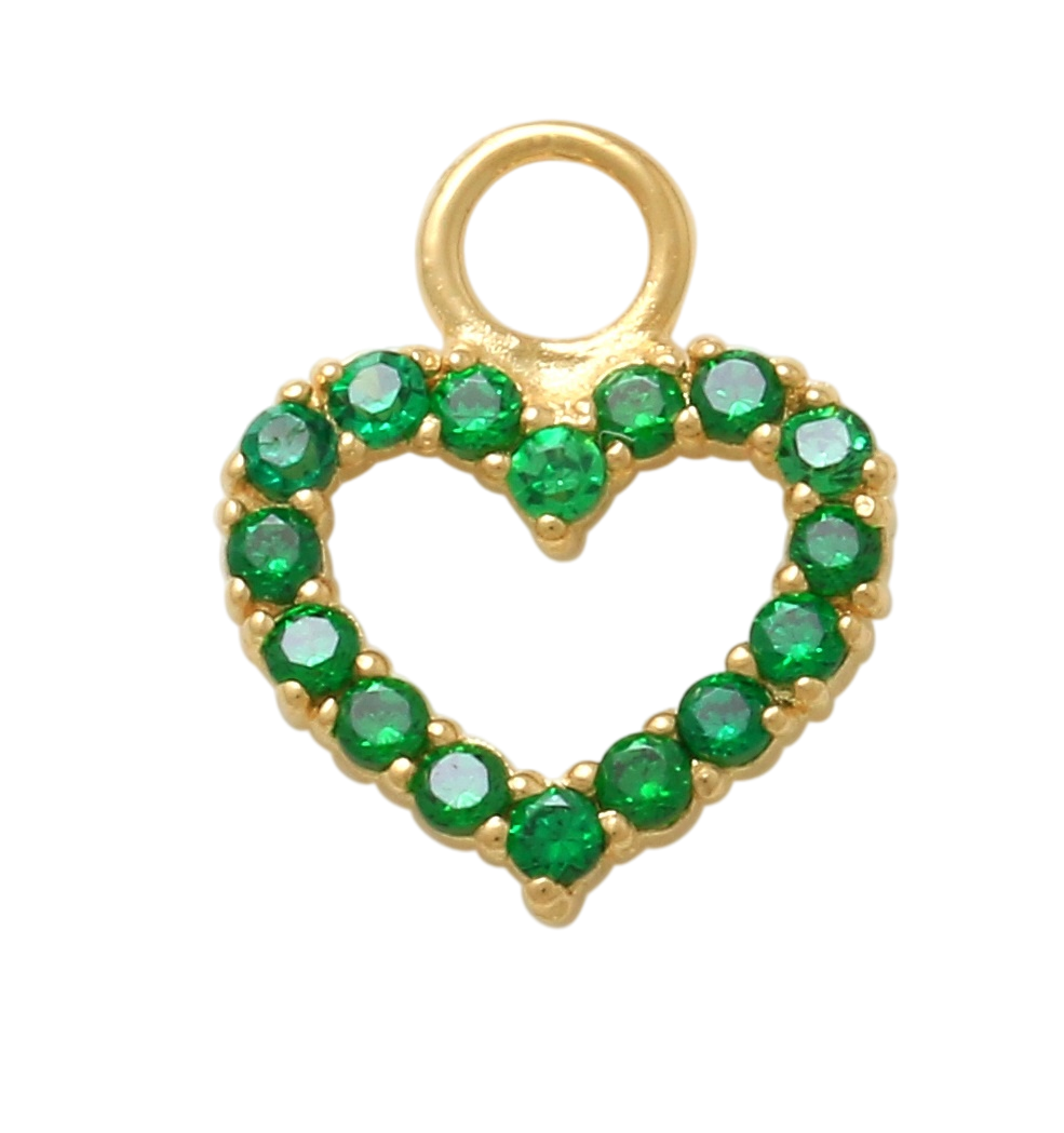 10K Solid Yellow Gold Dangling Green Heart Charm