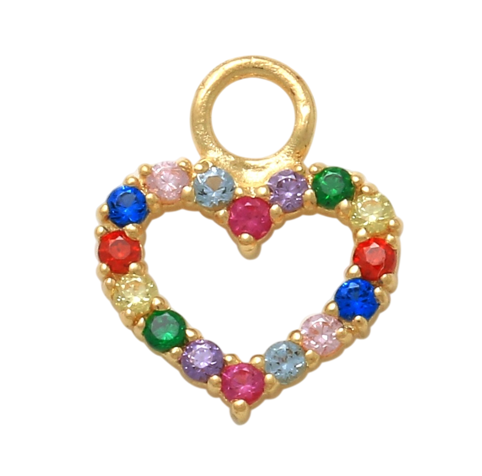 10K Solid Yellow Gold Dangling Multicolor Heart Charm