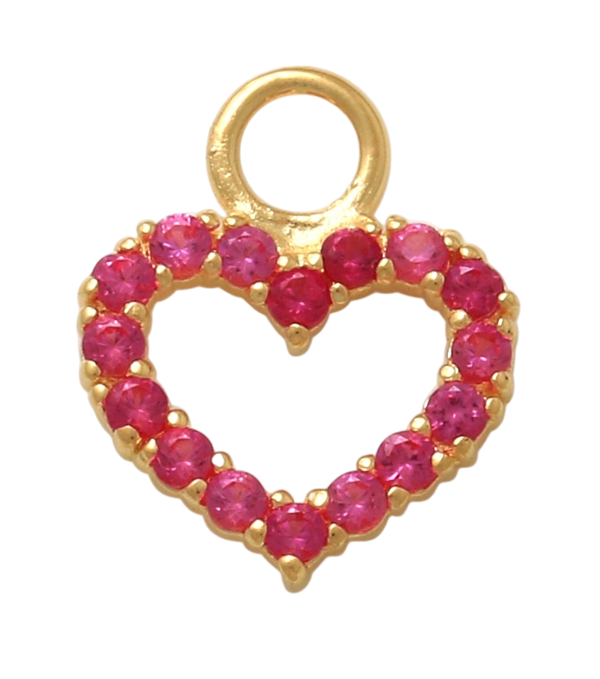 10K Solid Yellow Gold Dangling Red Heart Charm