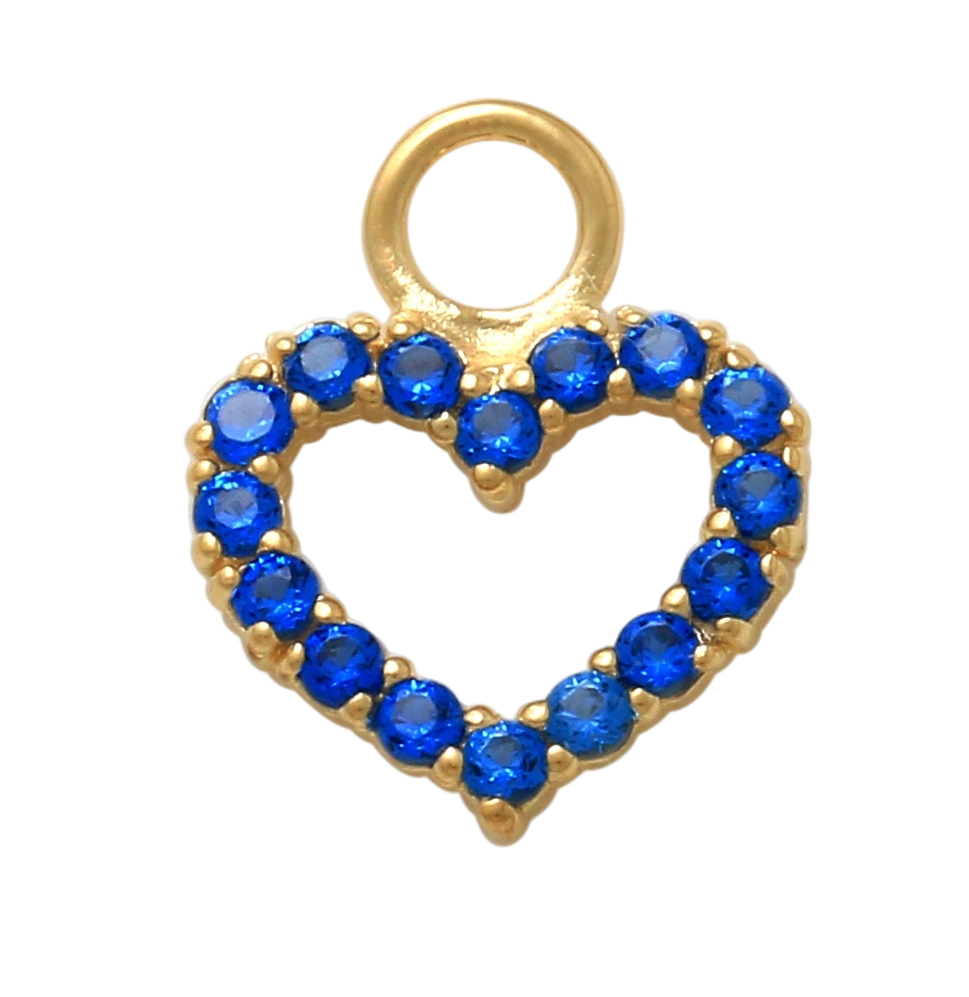 10K Solid Yellow Gold Dangling Blue Heart Charm