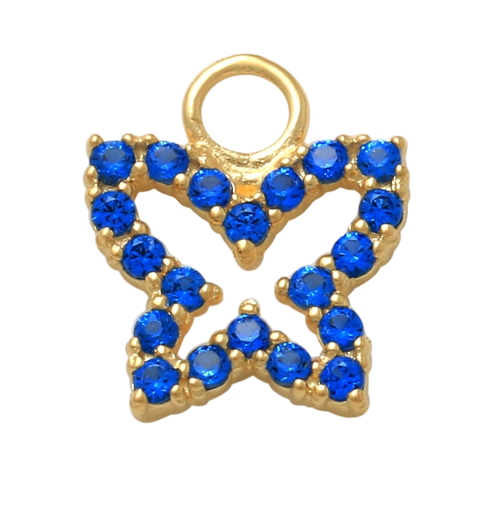 10K Solid Yellow Gold Dangling Butterfly Blue Charm