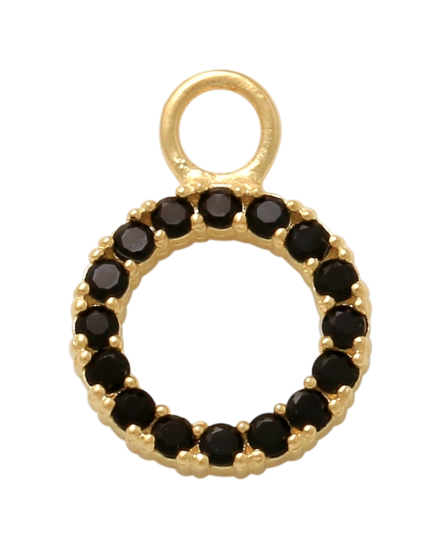 10K Solid Yellow Gold Dangling Circle Black Charm