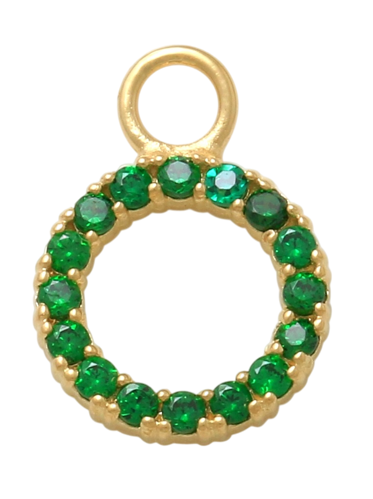 10K Solid Yellow Gold Dangling Circle Green Charm