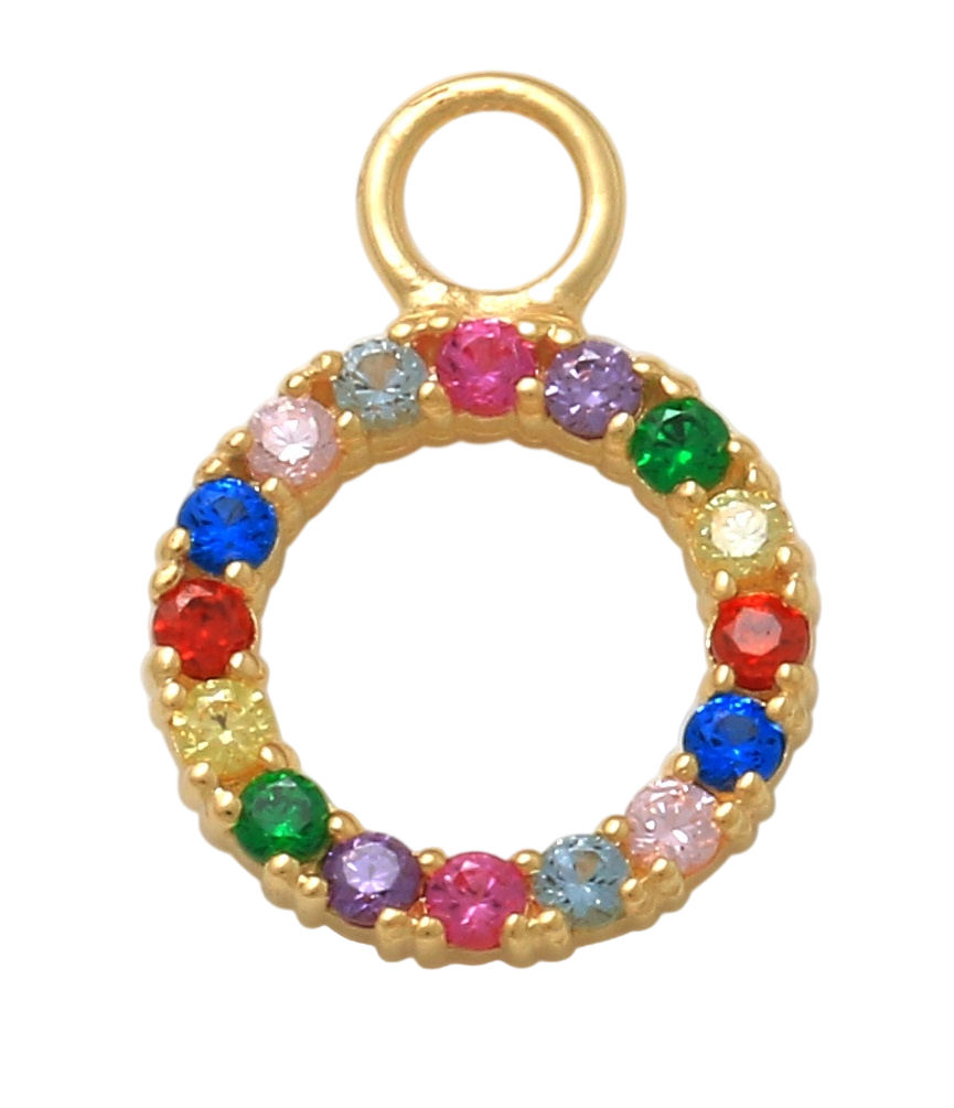 10K Solid Yellow Gold Dangling Circle Multicolor Charm