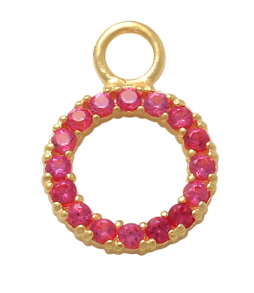 10K Solid Yellow Gold Dangling Circle Red Charm