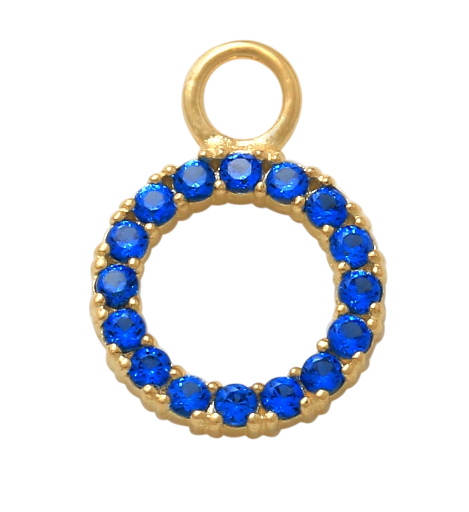 10K Solid Yellow Gold Dangling Circle Blue Charm