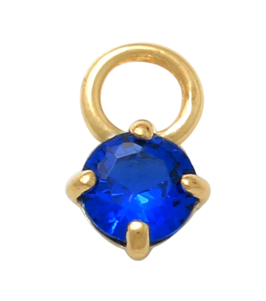 10K Solid Yellow Gold Dangling Blue Charm