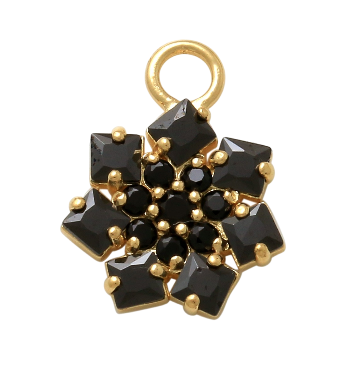 10K Solid Yellow Gold Dangling Snowflake-shaped Black Charm