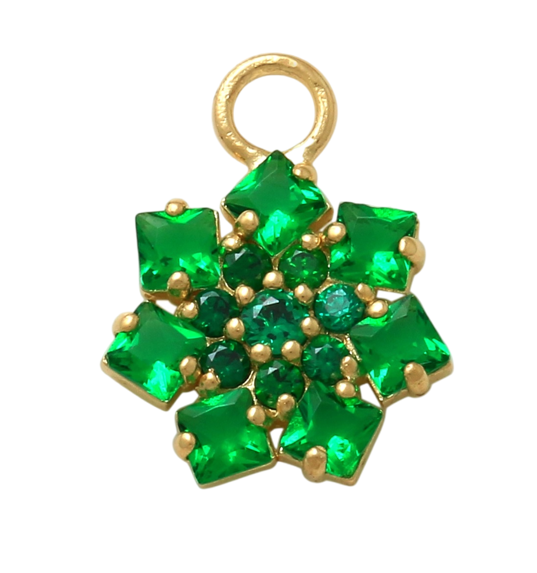 10K Solid Yellow Gold Dangling Snowflake-shaped Green Charm