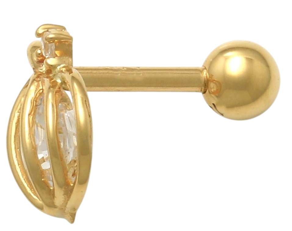 10k Solid Yellow Gold 18 Gauge Pumpkin-Shaped Cartilage Earring with CZ