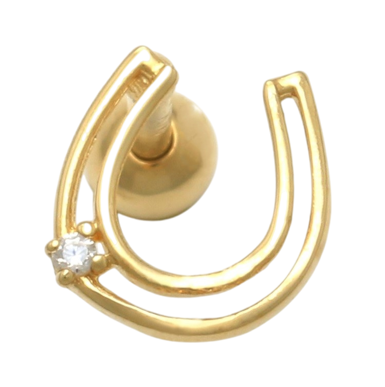 10k Solid Yellow Gold 18 Gauge Horseshoe-Shaped Cartilage Earring with CZ