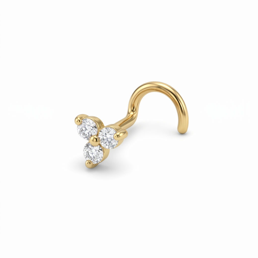 14K solid gold flower CZ nose stud, product photo