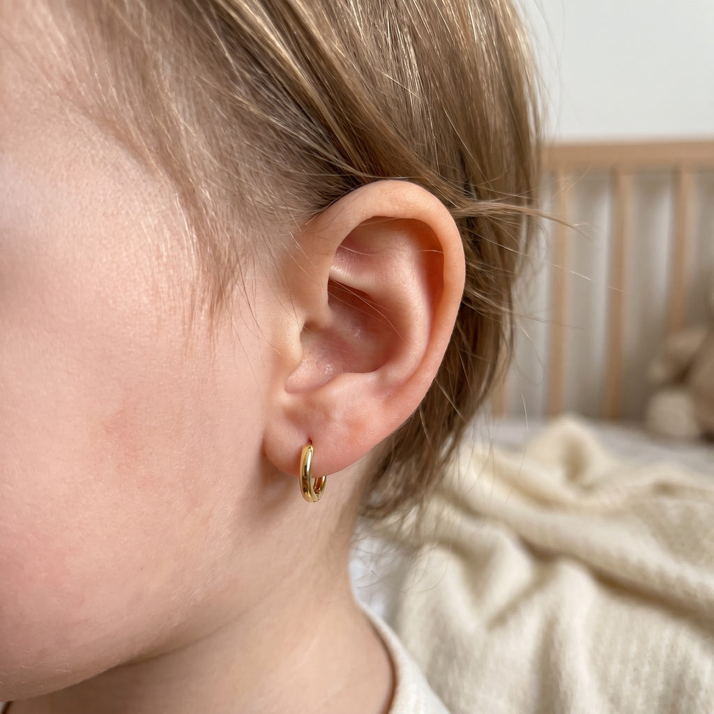 14K Solid Gold Classic Kids Huggie Hoop Earrings - Yellow gold, Solid gold, 14k