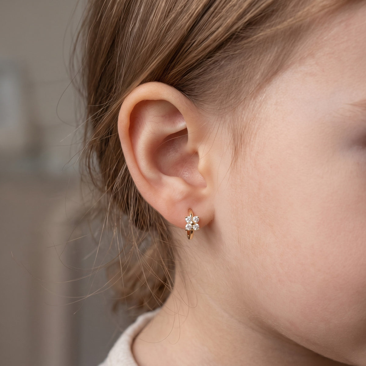 14K Solid Gold Flower CZ Huggies