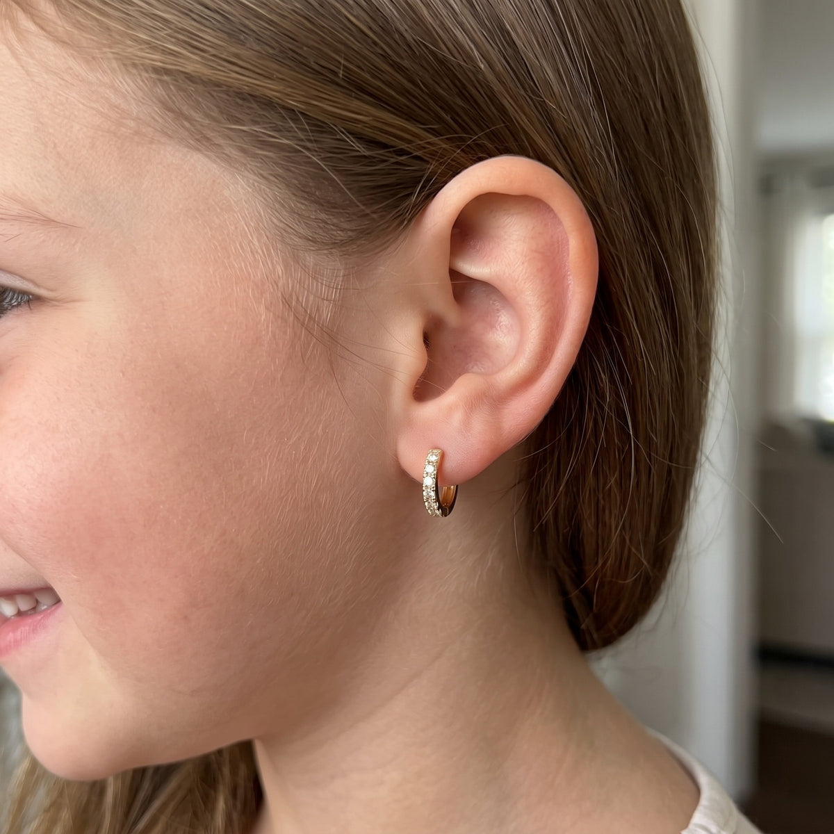 14K Solid Gold CZ Huggies
