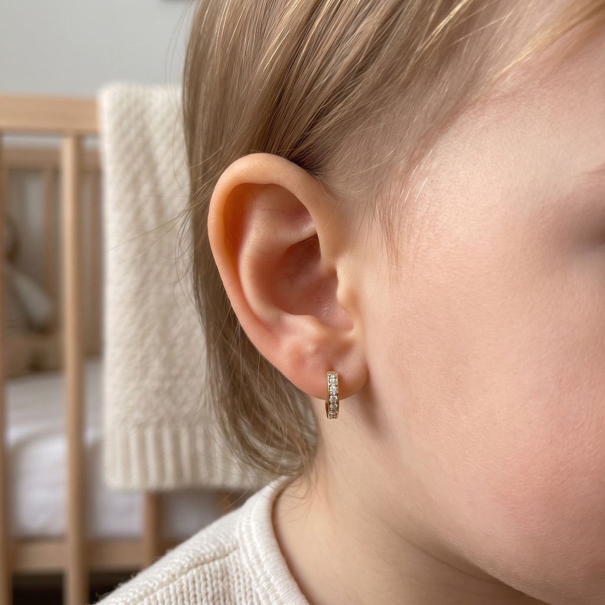 14K Solid Gold CZ Huggies