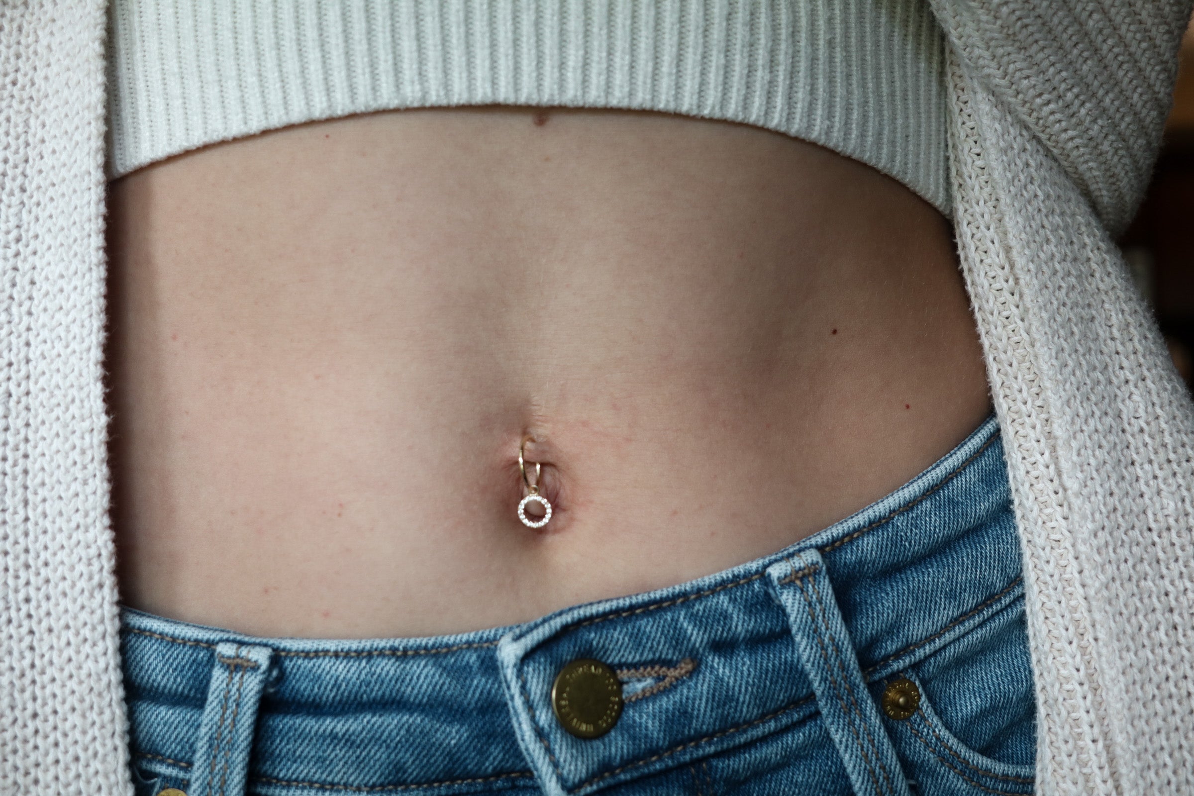 10K Solid Yellow Gold Dangling Circle Red Charm