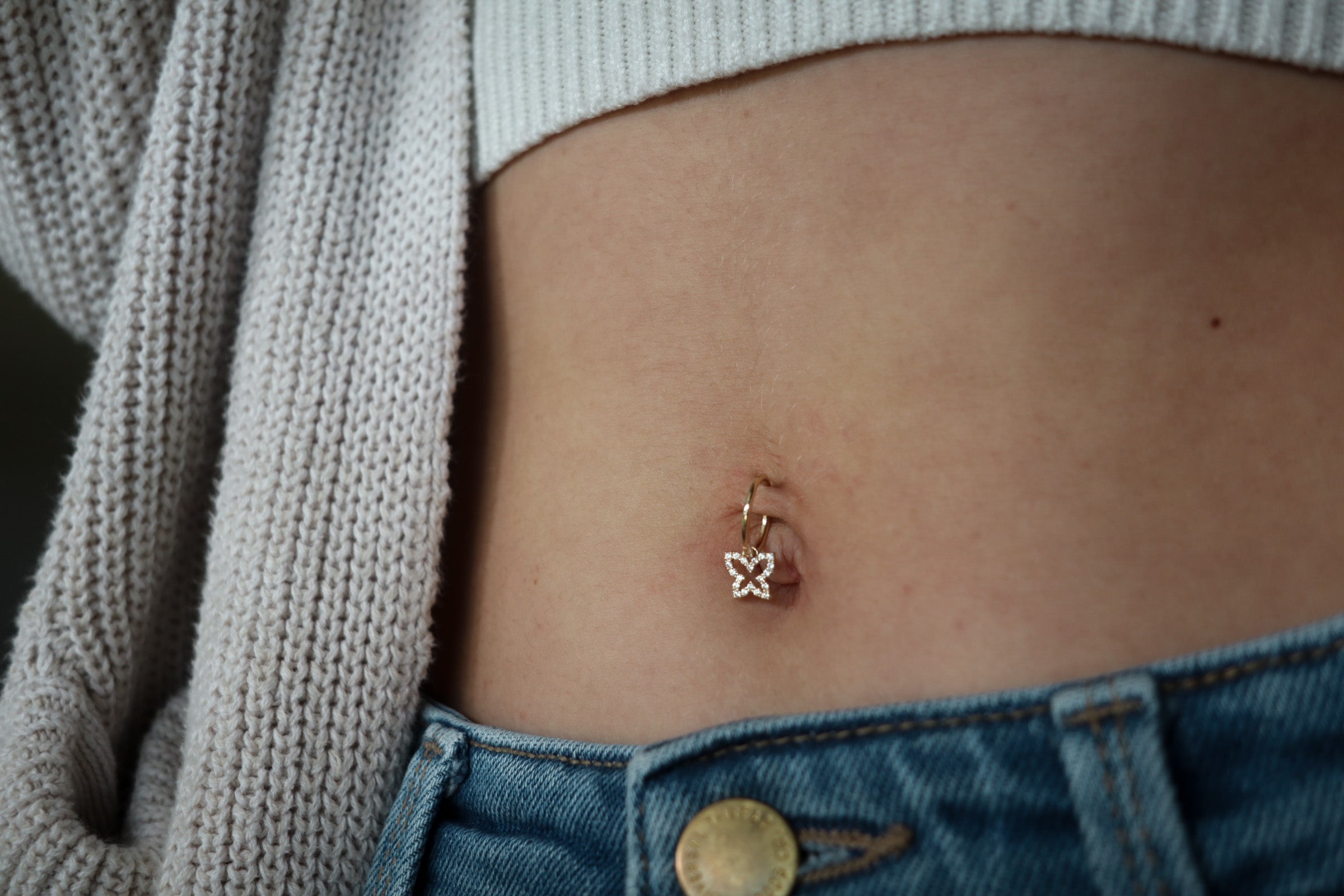 Copy of 10K Solid Yellow Gold Dangling Butterfly Green Charm