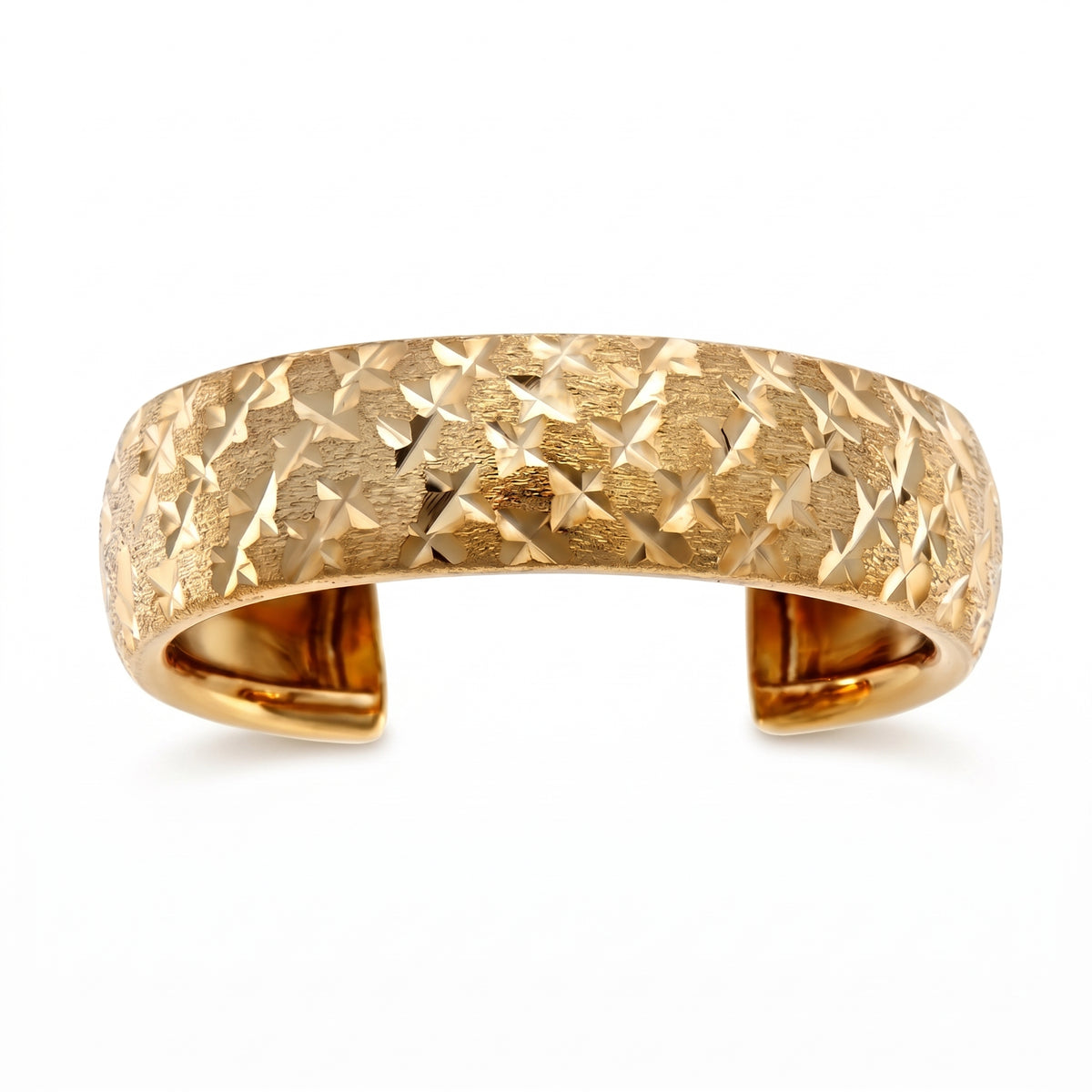 10K solid yellow gold sparkle diamond-cut toe ring, 4mm wide adjustable band