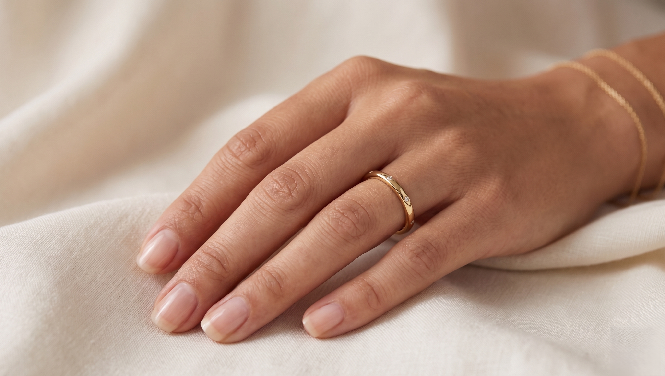 14K Solid Gold Flush-Set Natural Diamond Ring