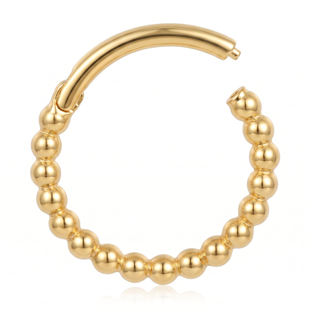 10K solid gold beaded clicker hoop, alternate angle