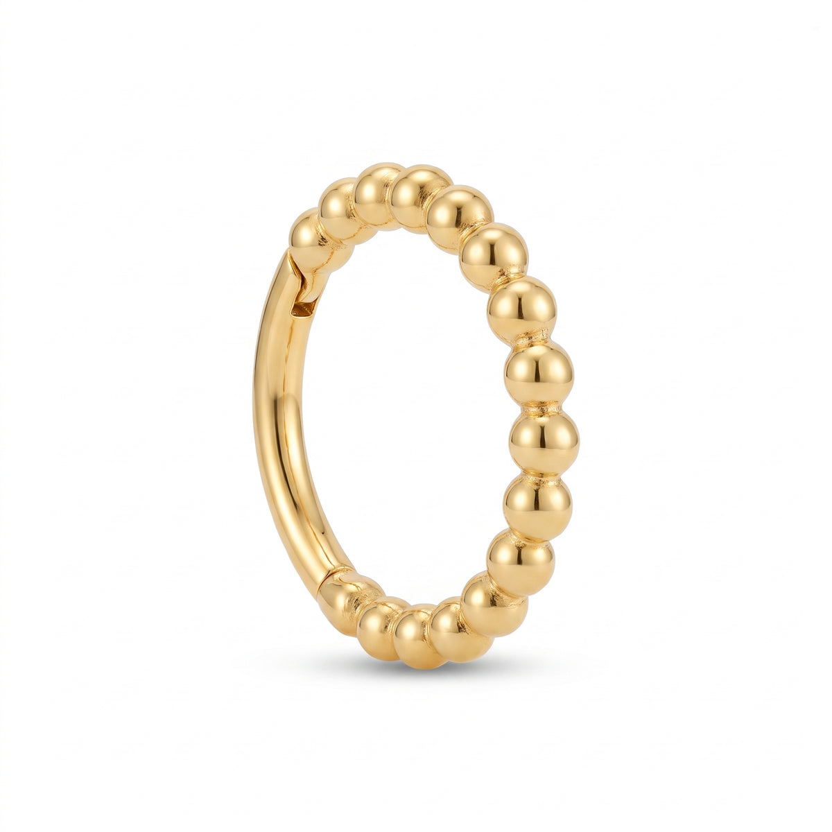 10K solid gold beaded clicker hoop, 16G, product photo