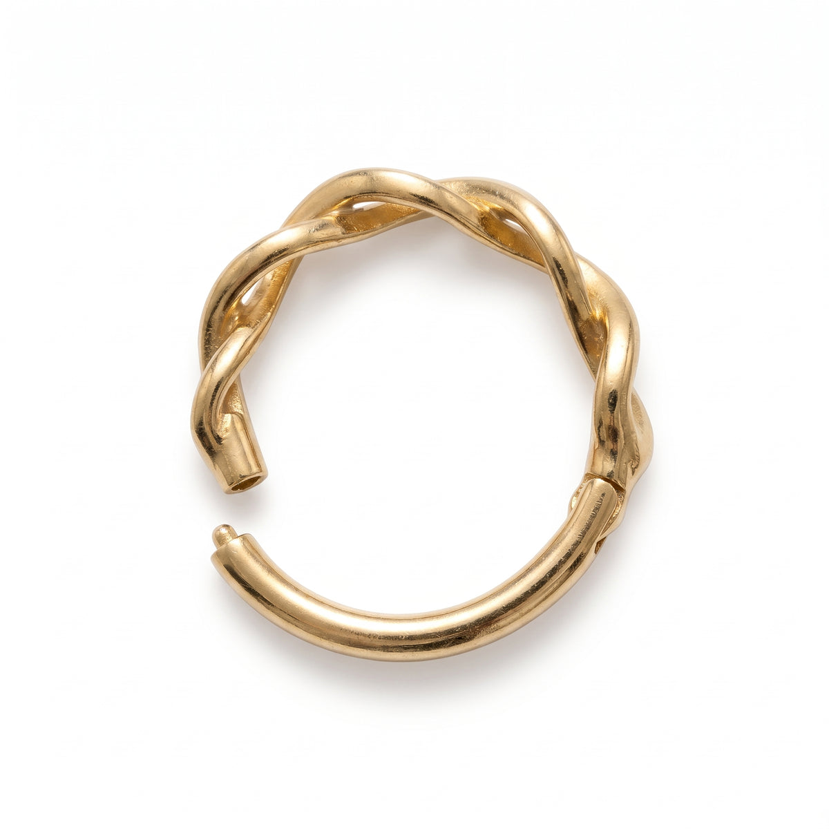 10K solid gold braided clicker hoop, alternate angle