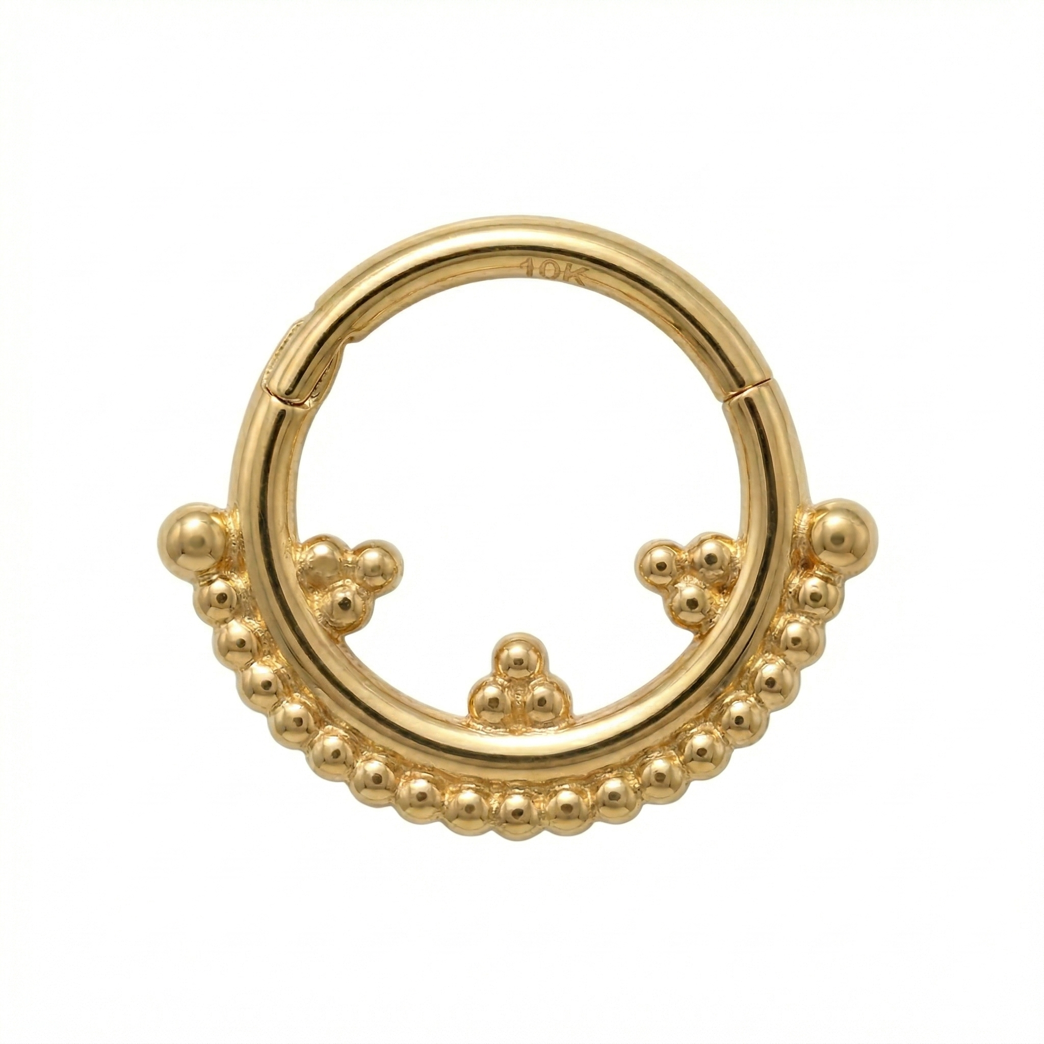 10K Solid Gold 18G 8mm Beaded Cluster Clicker Hoop