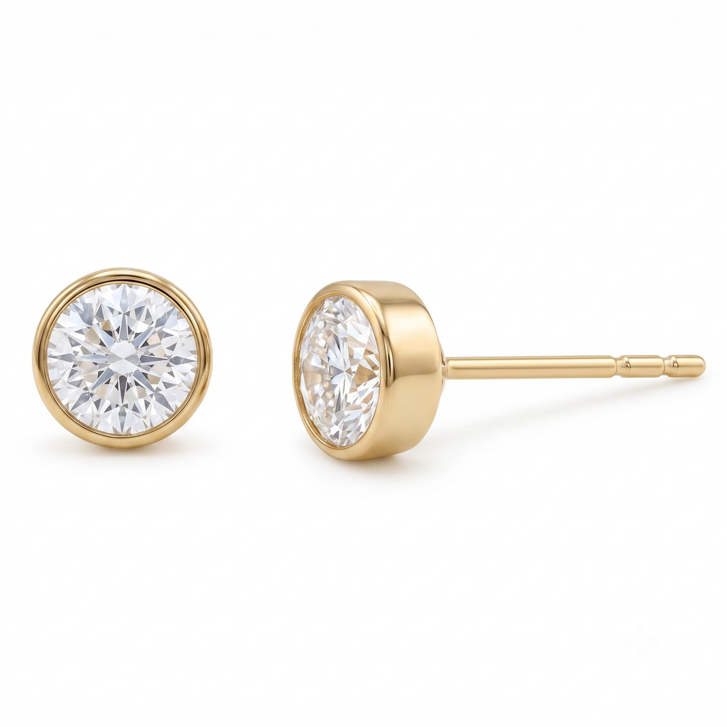 14K Solid Gold 6mm Round Cut CZ Stud Earrings