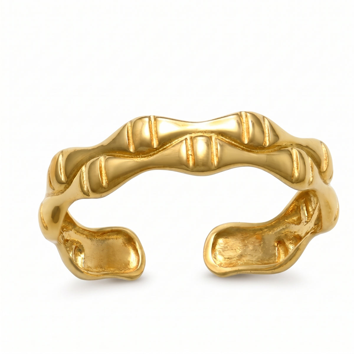 10K solid gold sculpted bamboo-design toe ring, product photo