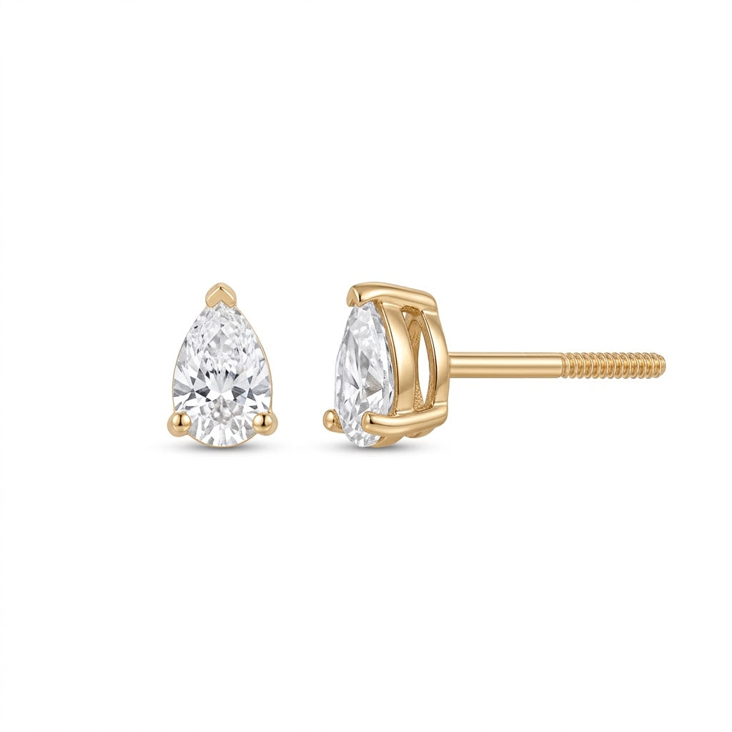 14K Solid Gold Pear Kids Stud Earrings