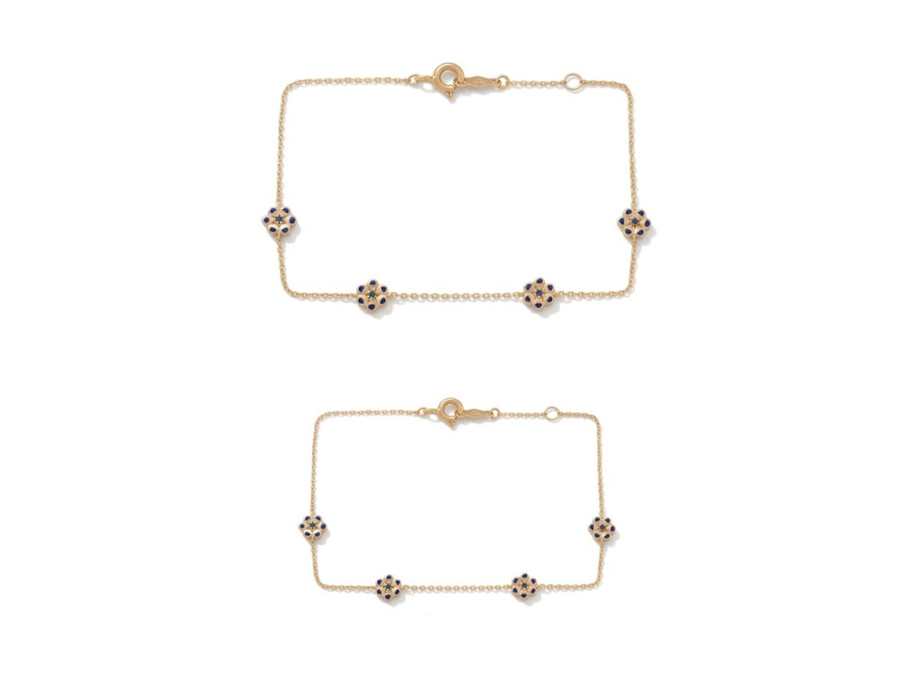 Mommy & Me 14K Solid Gold Sapphire Flower Matching Bracelet Set