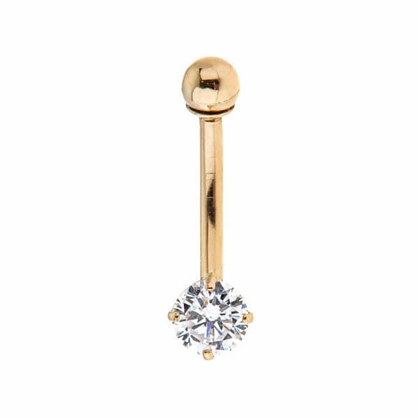 10K Solid Gold Belly Ring - Cubic zirconia, Yellow gold, Solid gold