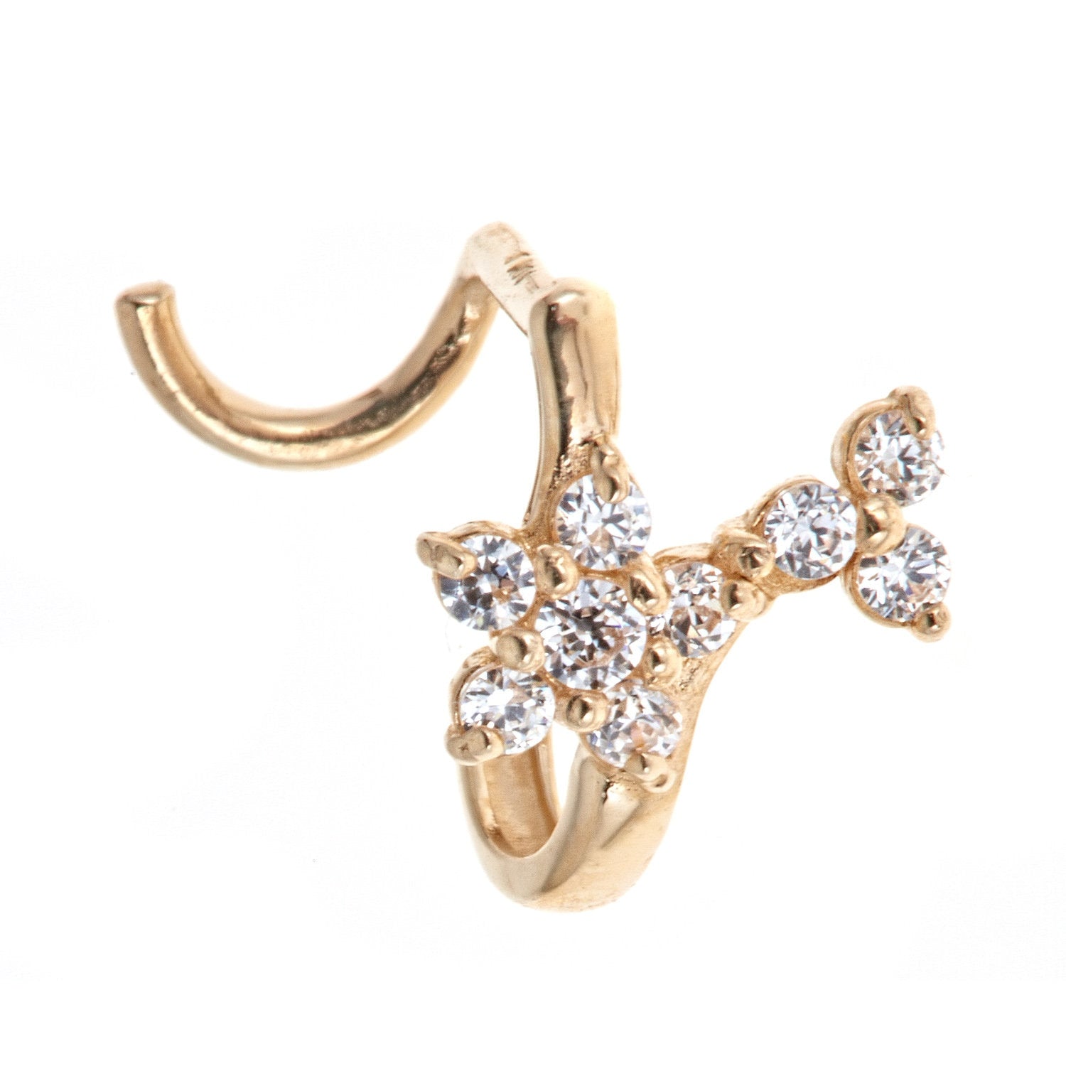 10K Solid Gold CZ Nose Ring - Cubic zirconia, Yellow gold, Solid gold