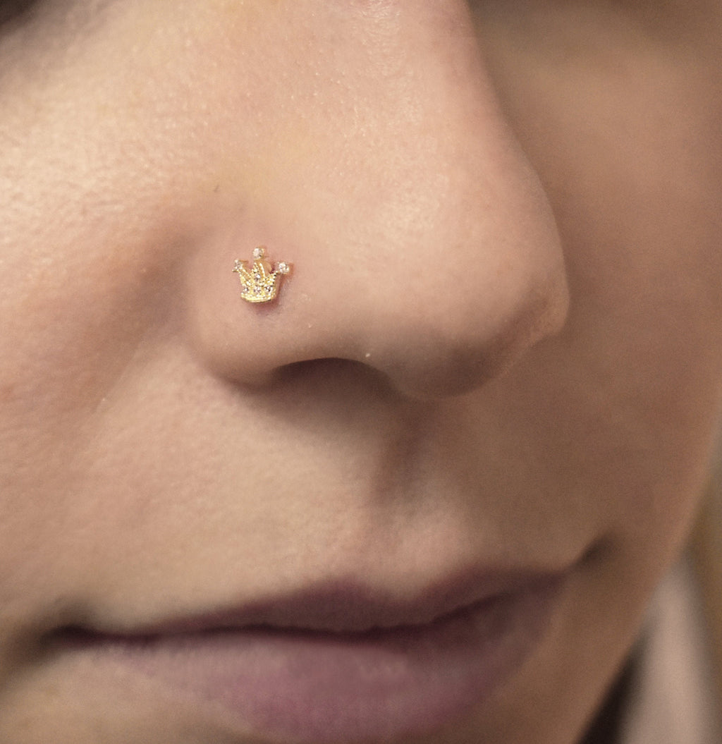 10K Solid Gold Nose Ring - Cubic zirconia, Yellow gold, Solid gold