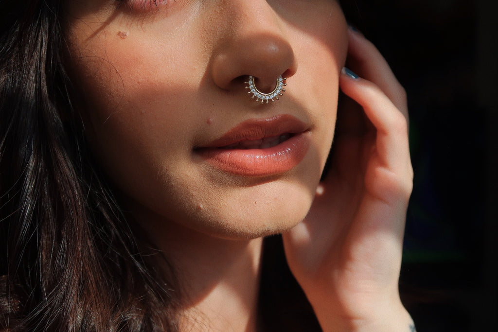 10K Solid Gold CZ Septum Ring - Cubic zirconia, Yellow gold, Solid gold