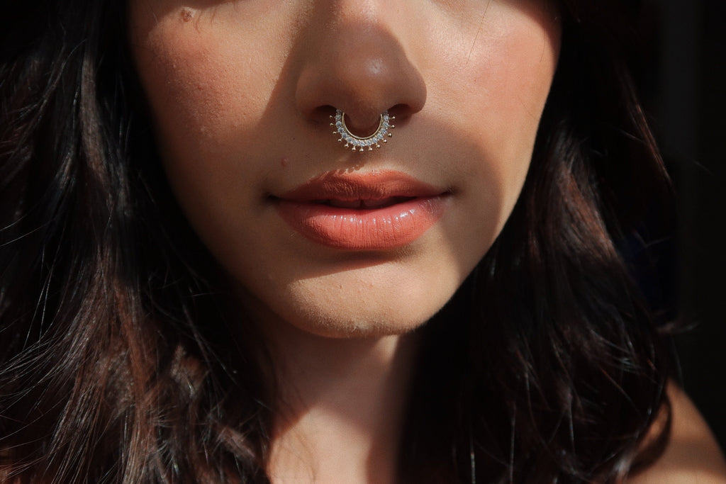 10K Solid Gold CZ Septum Ring - Cubic zirconia, Yellow gold, Solid gold