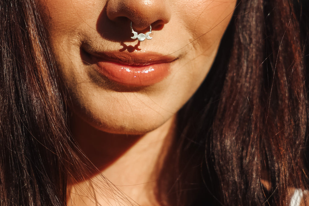 10K Solid Gold Triple Moon Daith Ring - Yellow gold, Solid gold, 10k