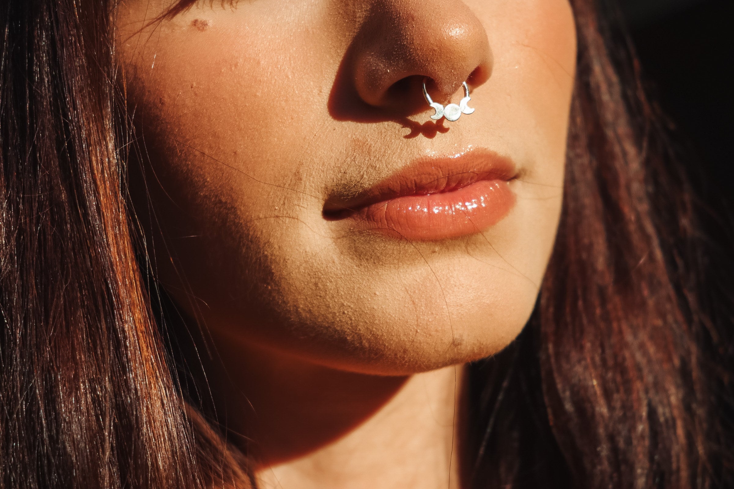10K Solid Gold Triple Moon Daith Ring - Yellow gold, Solid gold, 10k