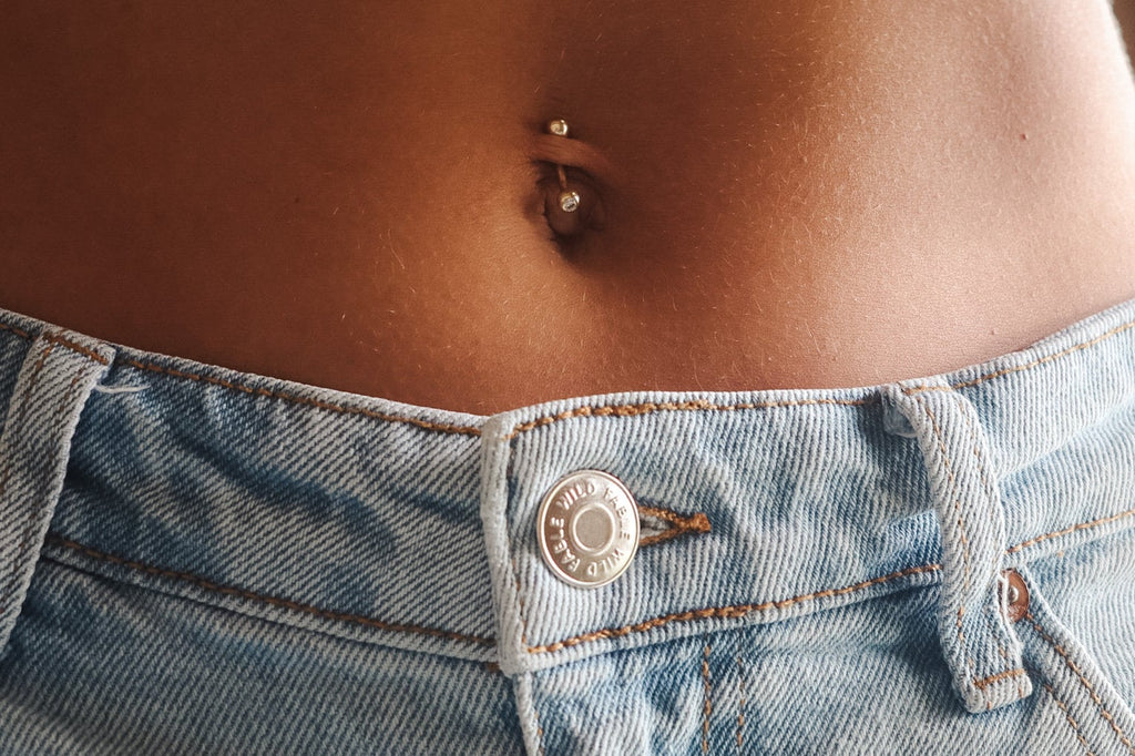 10K Solid Gold Belly Ring - Cubic zirconia, Yellow gold, Solid gold
