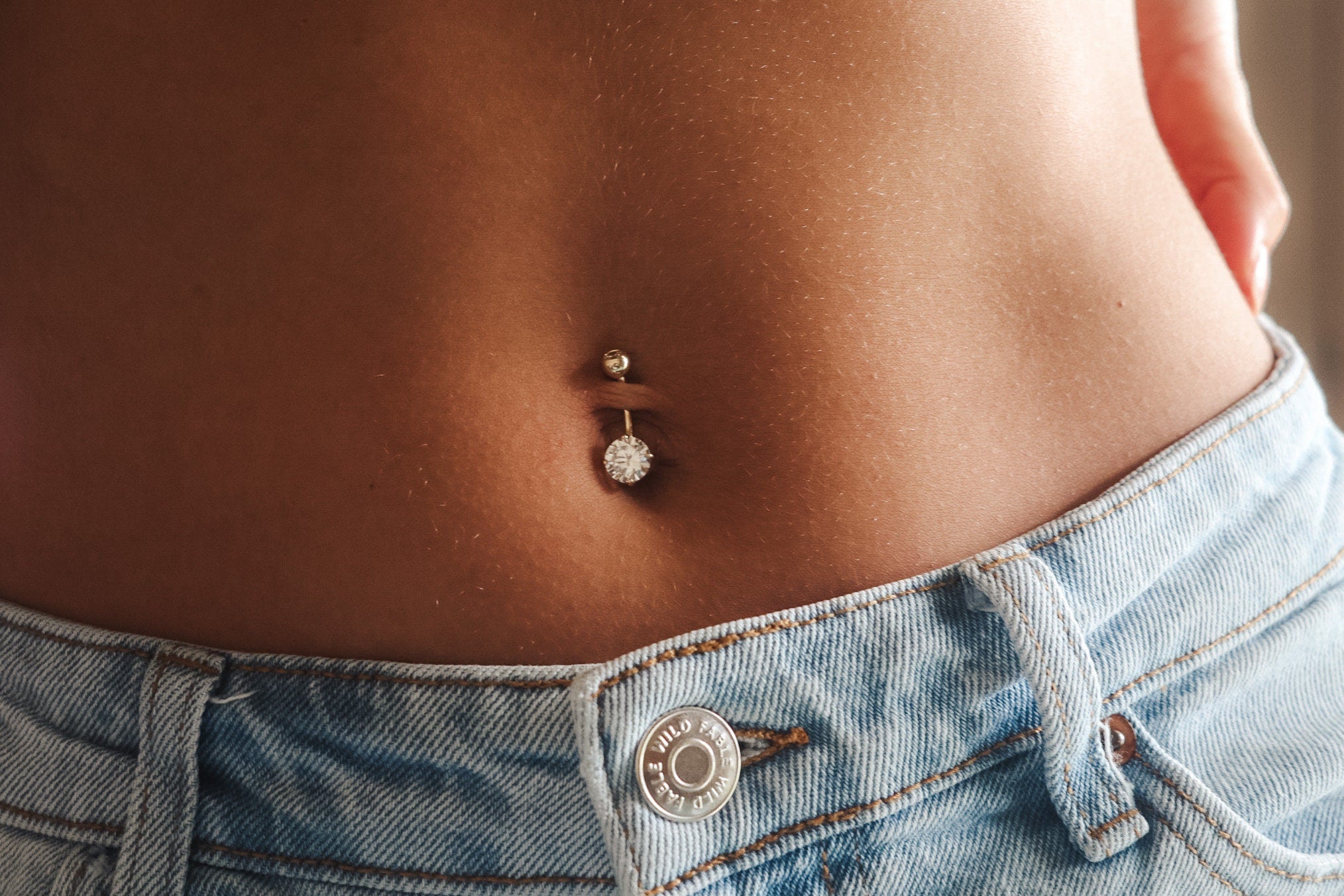 10K Solid Gold CZ Belly Ring - Cubic zirconia, Yellow gold, Solid gold