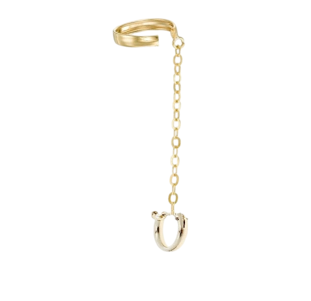 10K Solid Gold Ear Cuff With Chain and Hoop