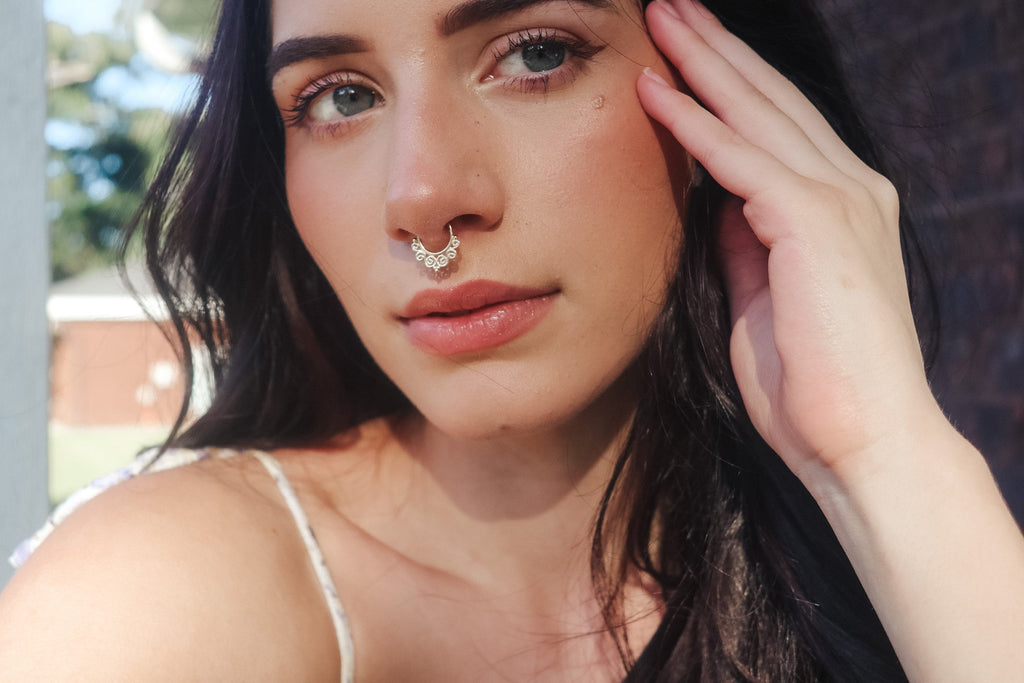 10K Solid Gold Ornate Septum Ring - Yellow gold, Solid gold, 10k
