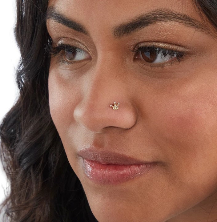 10K Solid Gold Nose Ring - Cubic zirconia, Yellow gold, Solid gold