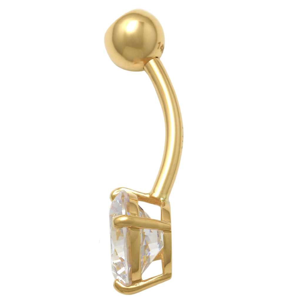 10K Solid Gold CZ Belly Ring - Cubic zirconia, Yellow gold, Solid gold